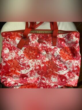 Coach Floral Print Tote in Red, Pink - getaway bag with removable pocket